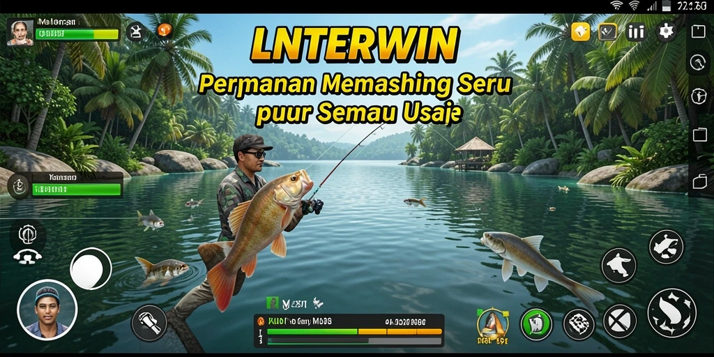 Screenshot gameplay LNTERWIN yang menunjukkan aksi memancing yang seru.